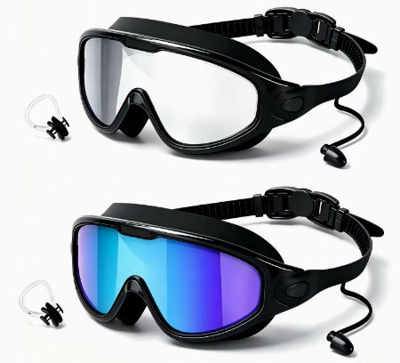 Large Frame Anti-Fog Swimming Goggles with Earplugs