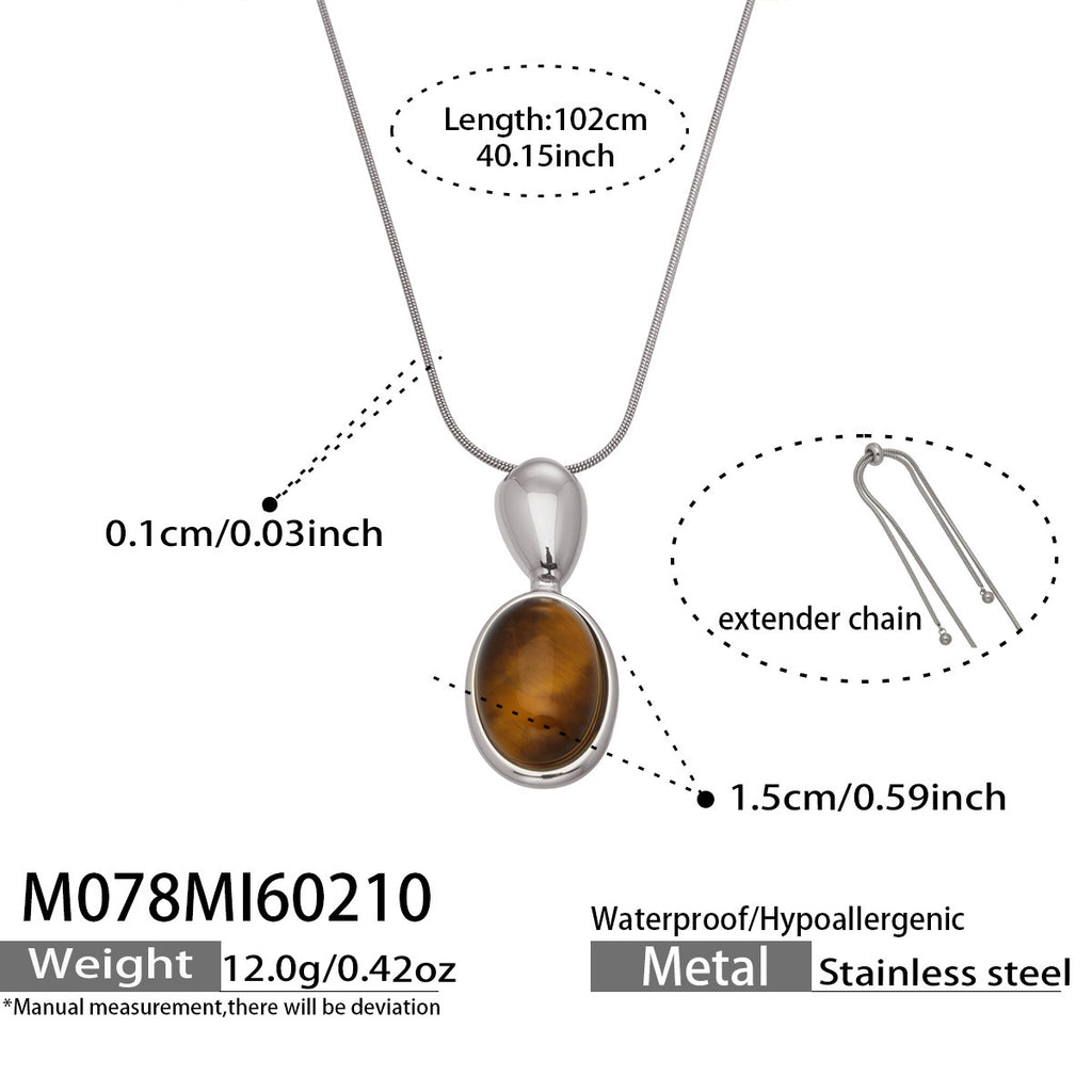 French Retro Oval Tiger Eye Stone Necklace