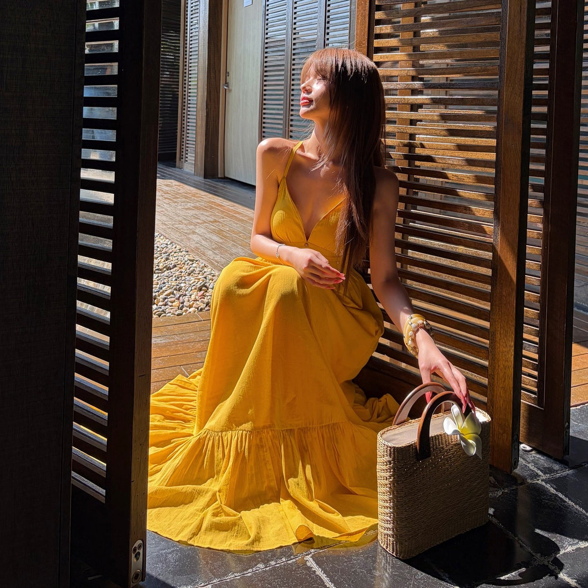 Womens V-Neck Flared Hem Dress
