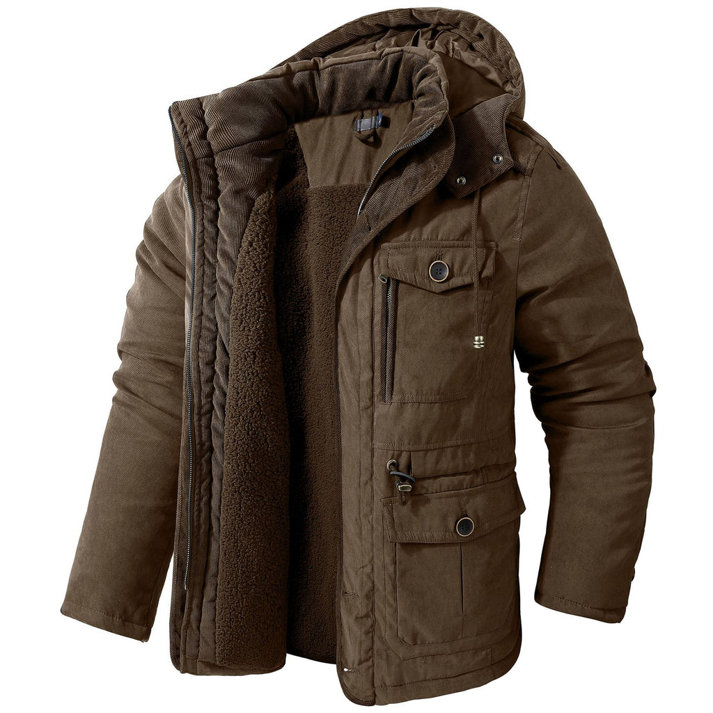 Mens Hooded Cotton Jacket with Multiple Pockets