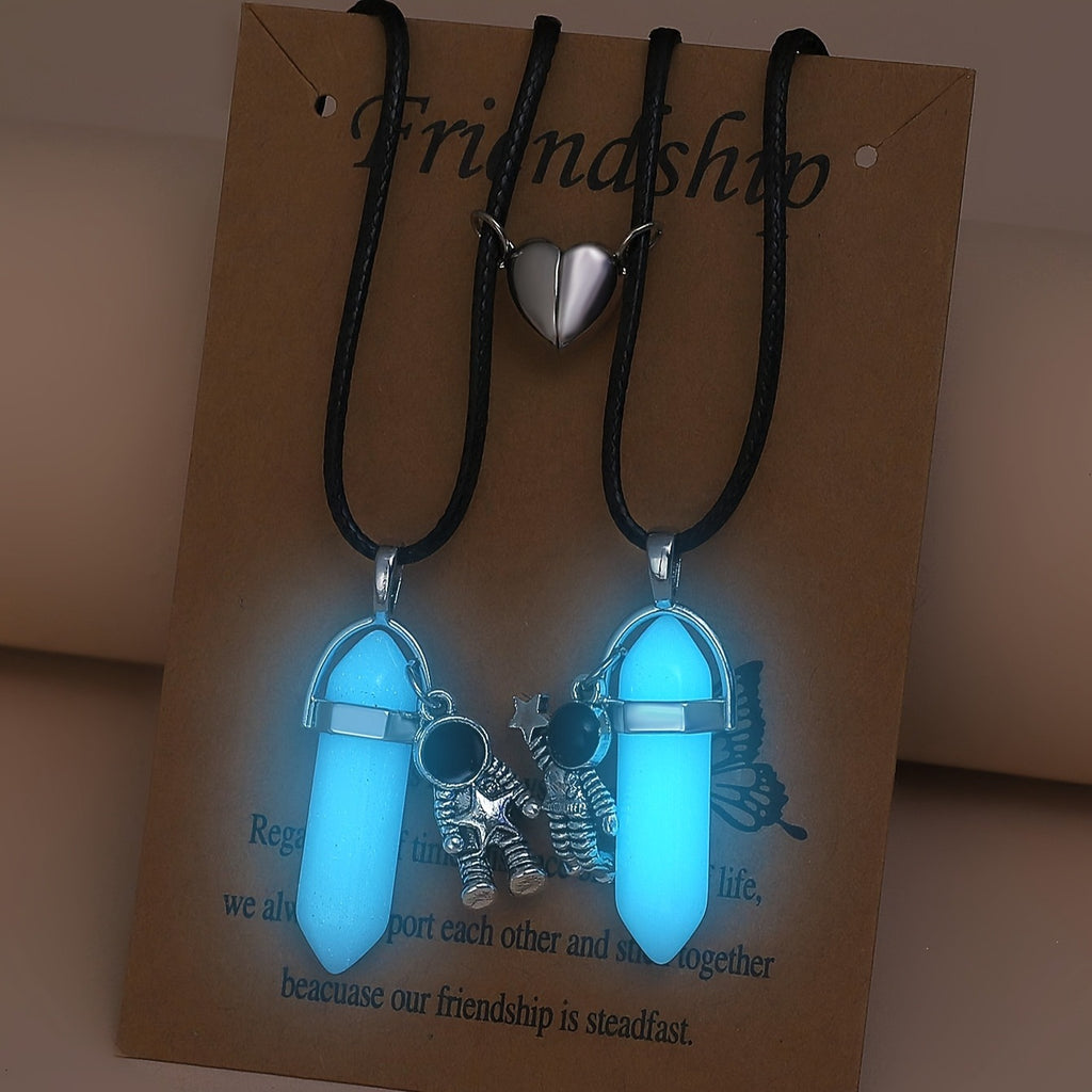 Spaceman Magnetic Couple Necklace Astronaut Clavicle Chain Luminous Jewelry