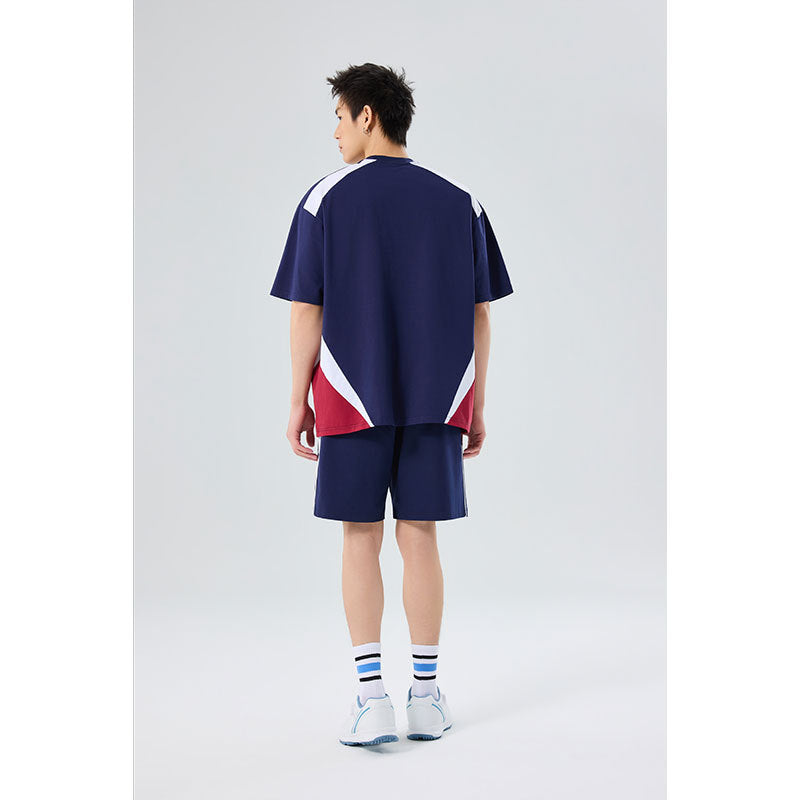 Men's Loose Fit Round Neck Short Sleeve T-Shirt Color Block Breathable Customizable