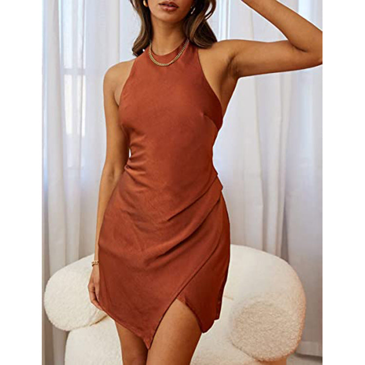 Satin Open Back Slit Dress