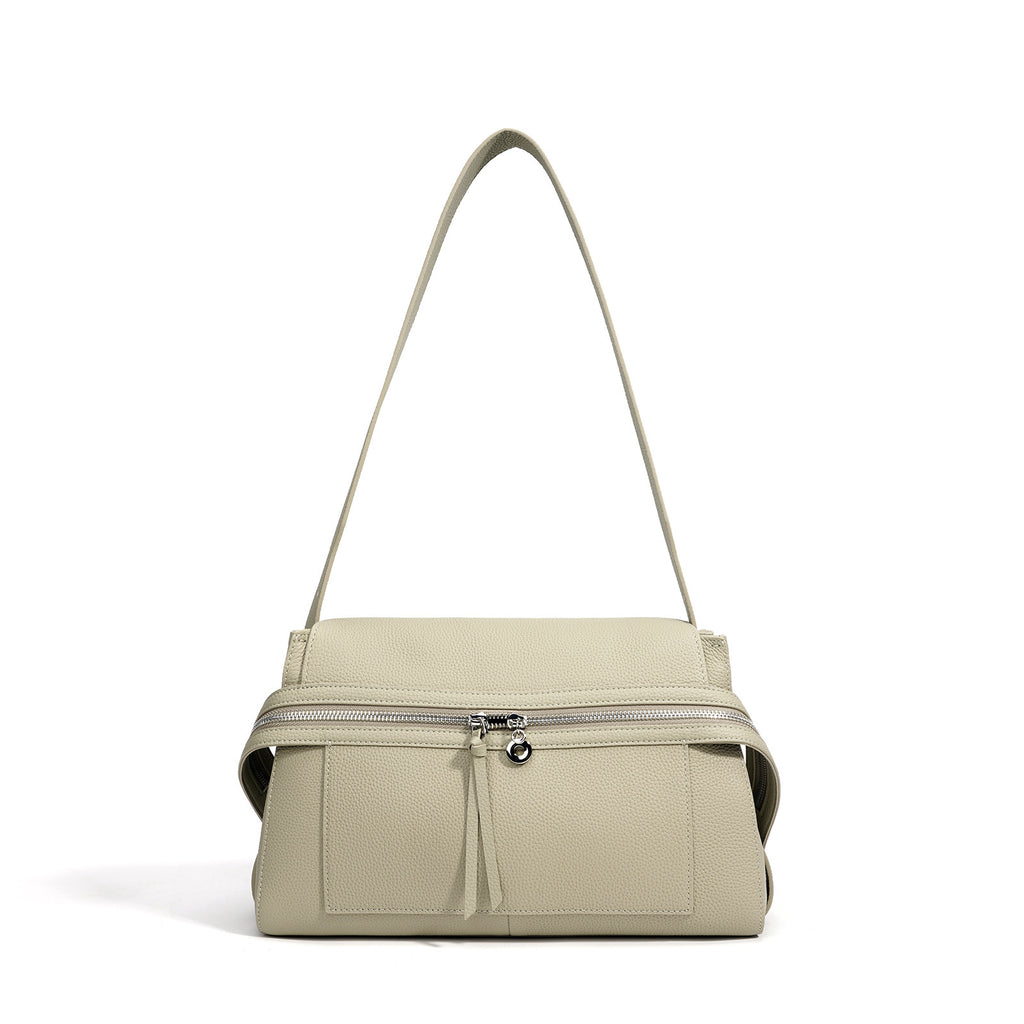 Elegant genuine leather shoulder bag in Kelly style
