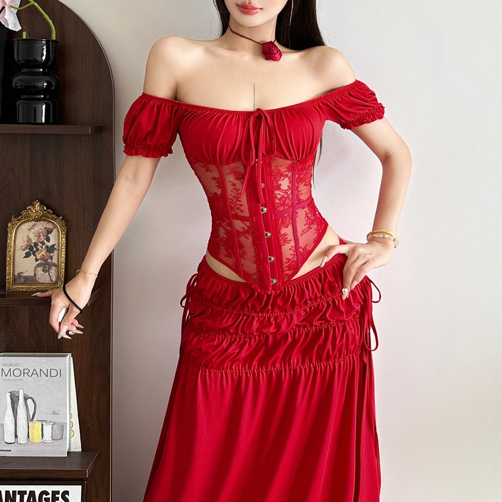 One-Shoulder Waist-Cinching Dress Set