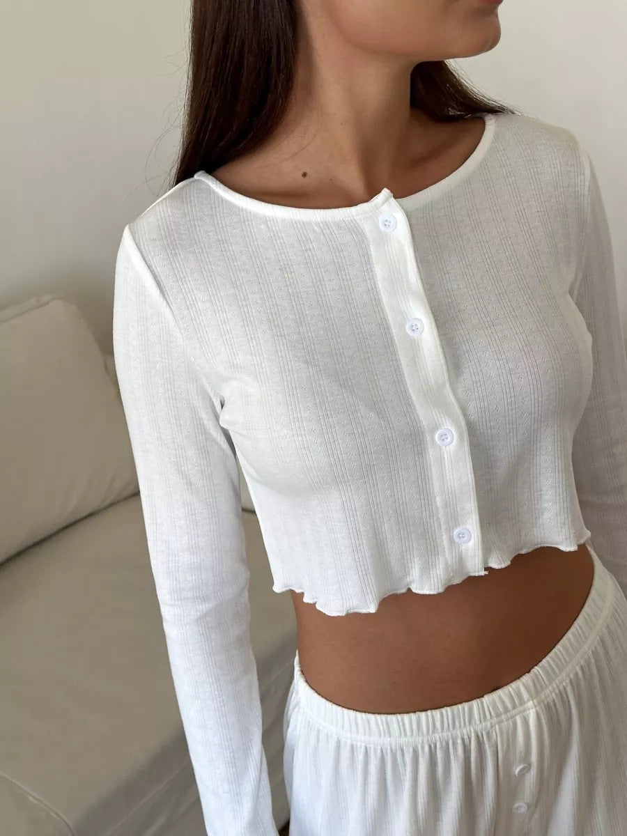 Women's Lapel Long Sleeve Knit Pajama Suit
