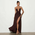 Solid Color Strapless High Slit Ruched Slim Fit Dress
