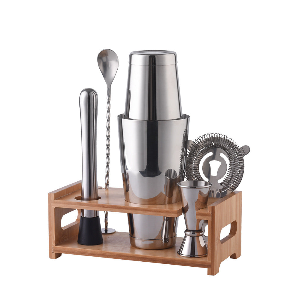 Professional Bartender Kit with Bamboo Rack Cocktail Shaker Set