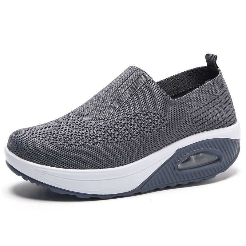 Women Breathable Fly-Knit Slip-On Rocking Shoes with Air Cushion