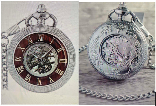 Engraved Mechanical Pocket Watch with Alloy Chain