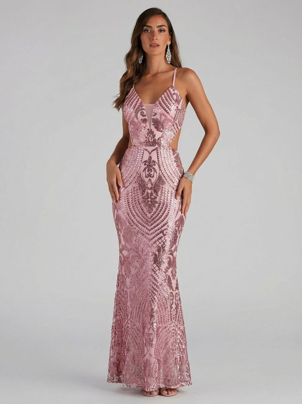 Elegant Sequin V-neck Evening Dress