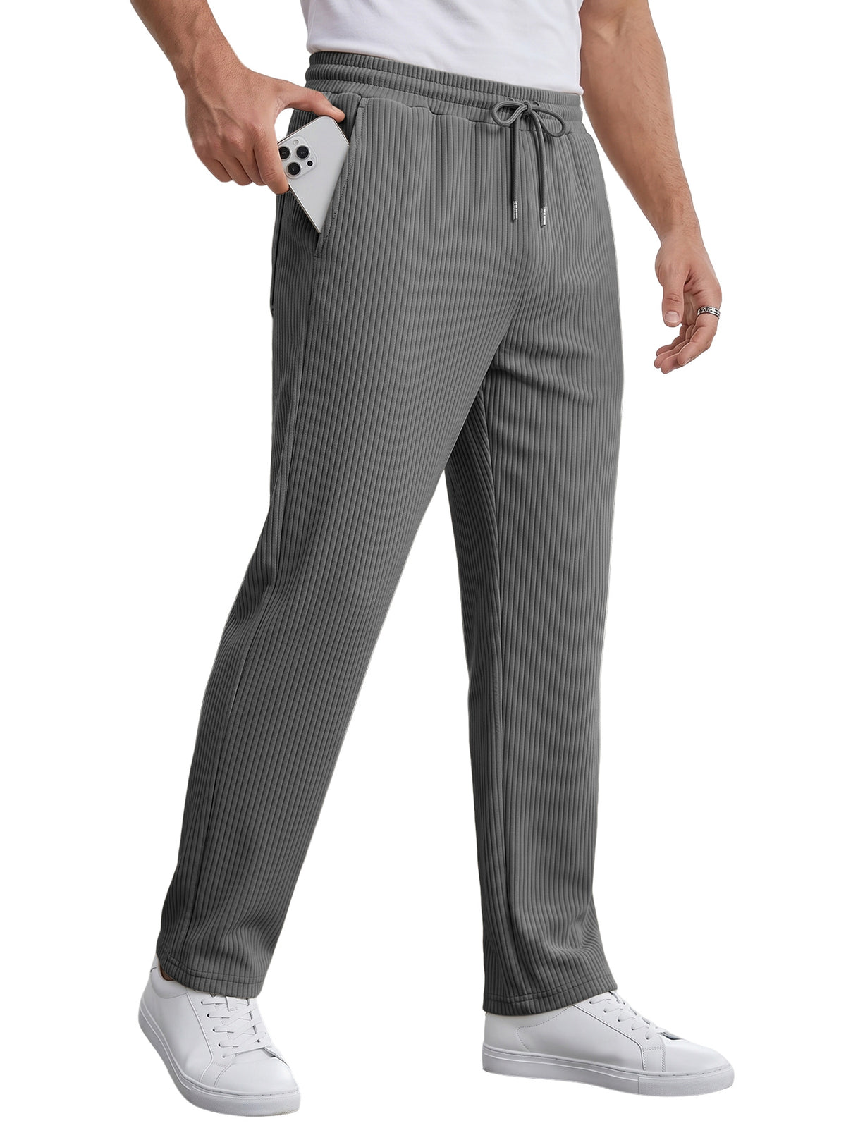 Men's Striped High Waist Wide Leg Straight Pants Casual Trousers