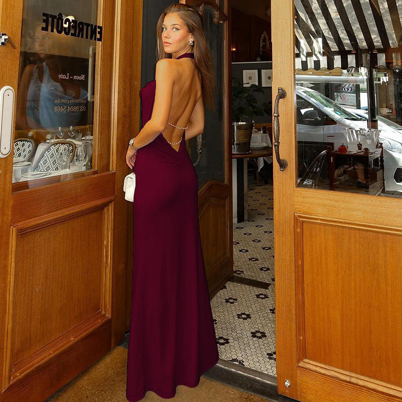 Womens Halter Neck Backless Slim Dress