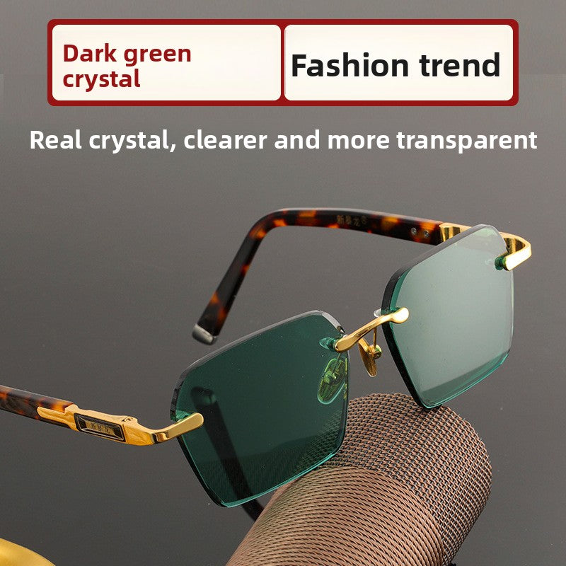 Crystal Sunglasses Green Rimless Cut Edge Glasses