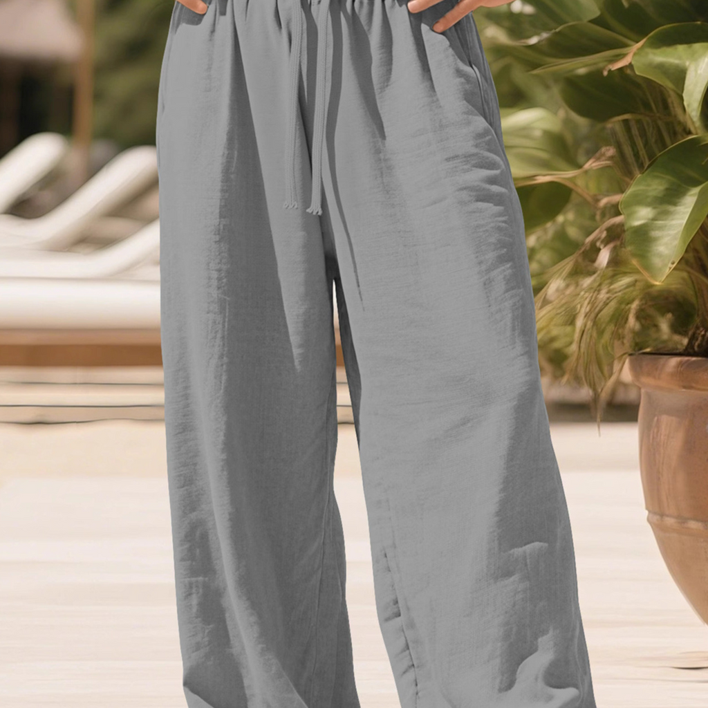 Mens Cotton Linen Loose Fit Drawstring Casual Pants