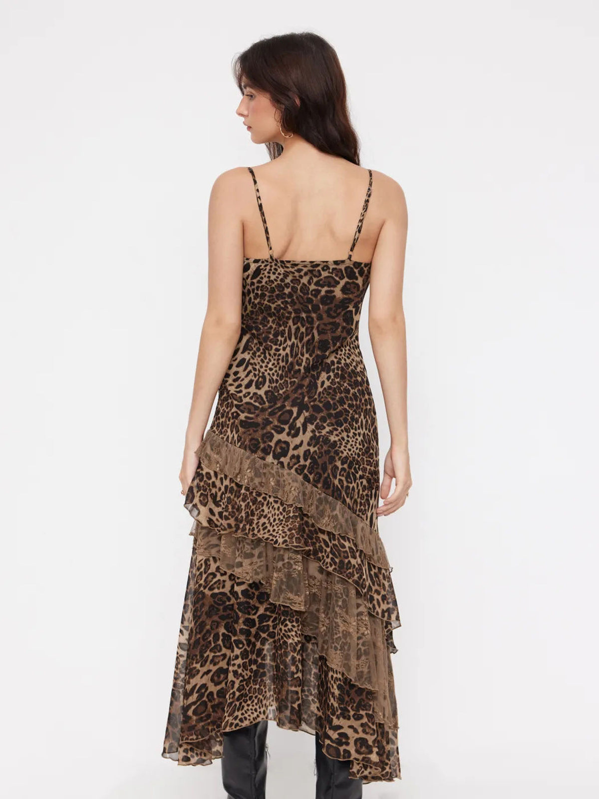 Leopard Print Sheer Mesh Sling Dress