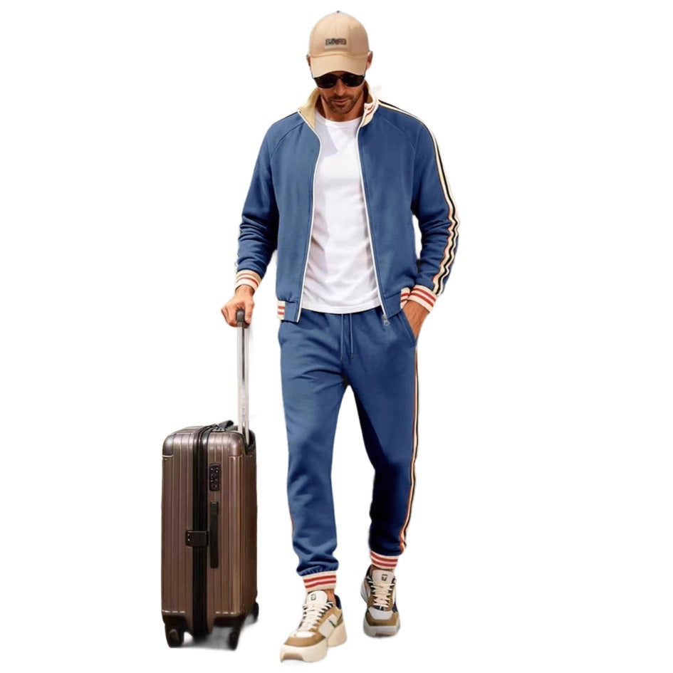 Men's woven striped sports casual two-piece set