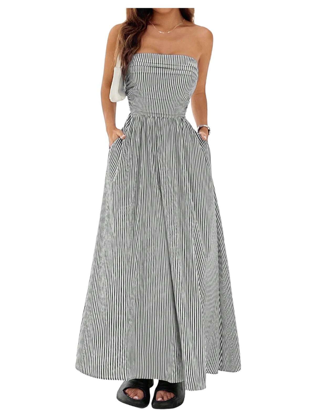 Tube Top Flap Pocket A-Line Dress