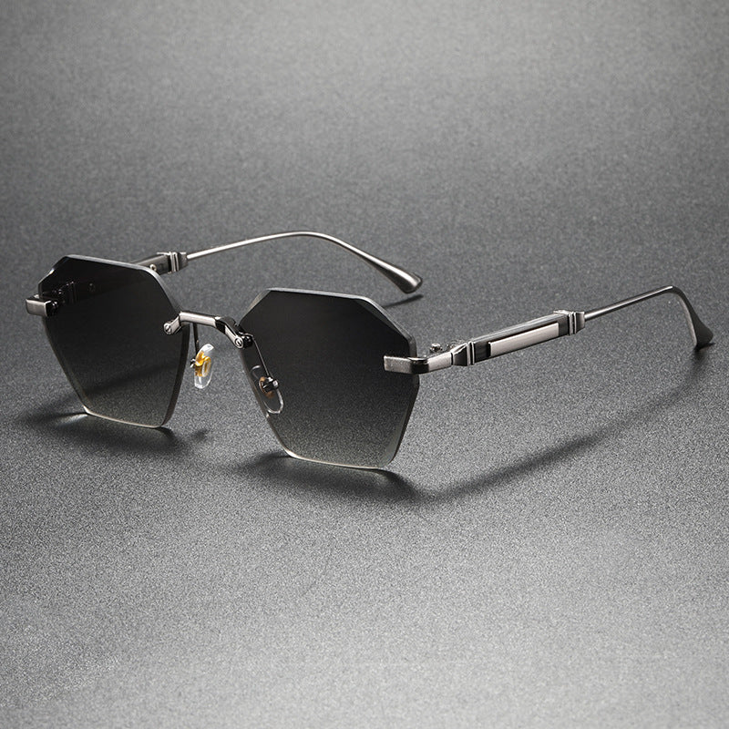 Wavy Pattern Frameless Square Metal Sunglasses UV400 Protection Fashion Driving Outdoor Glasses