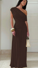 Womens Slant Collar Pleated Dress