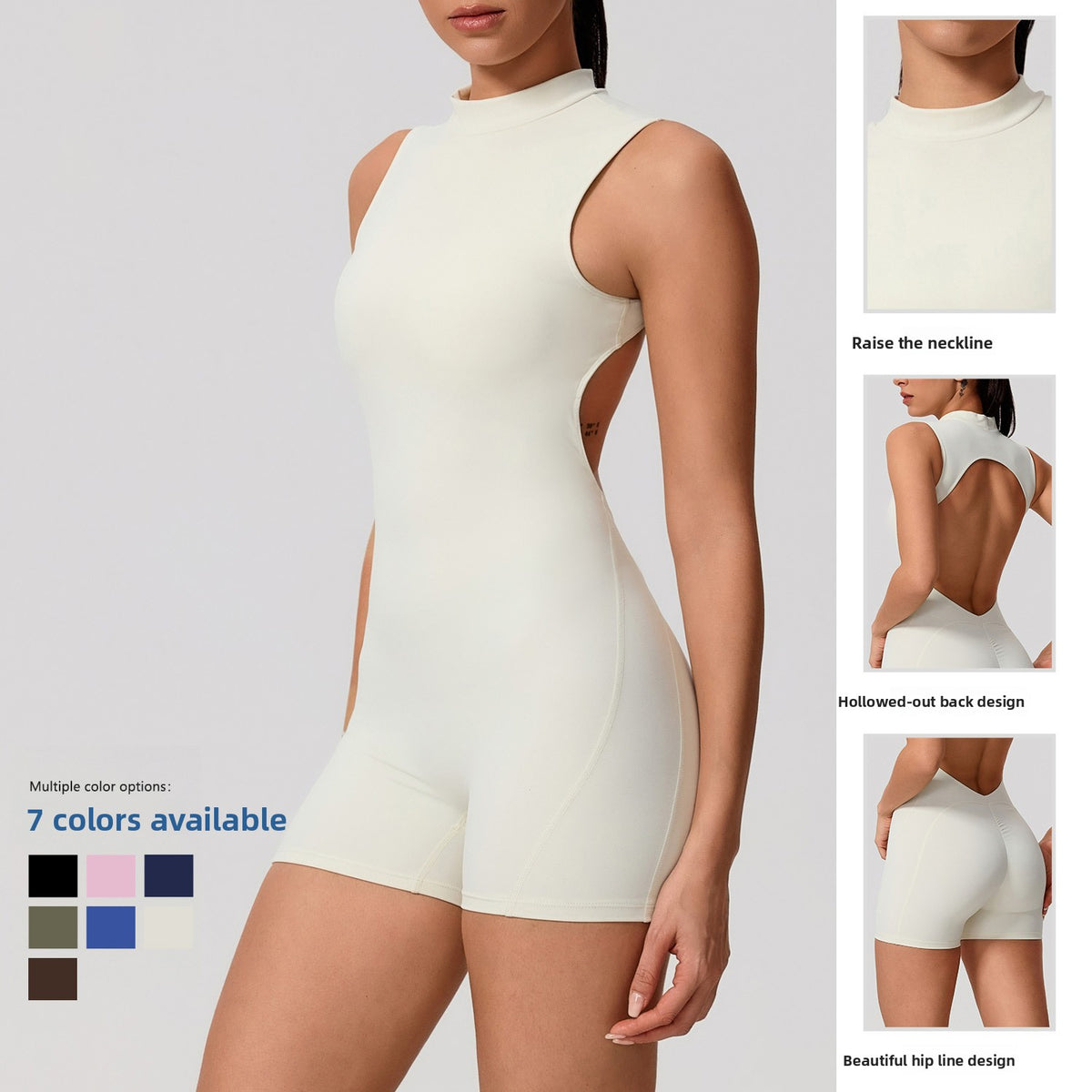 Sleeveless Backless Yoga Jumpsuit with Removable Chest Pads and Peach Butt Design