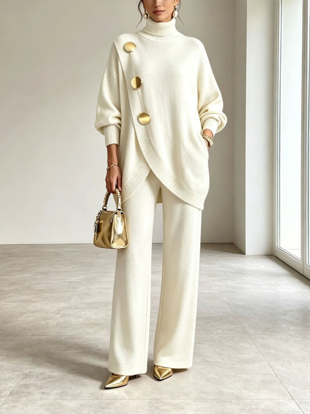 Womens High Neck Knit Two Piece Set