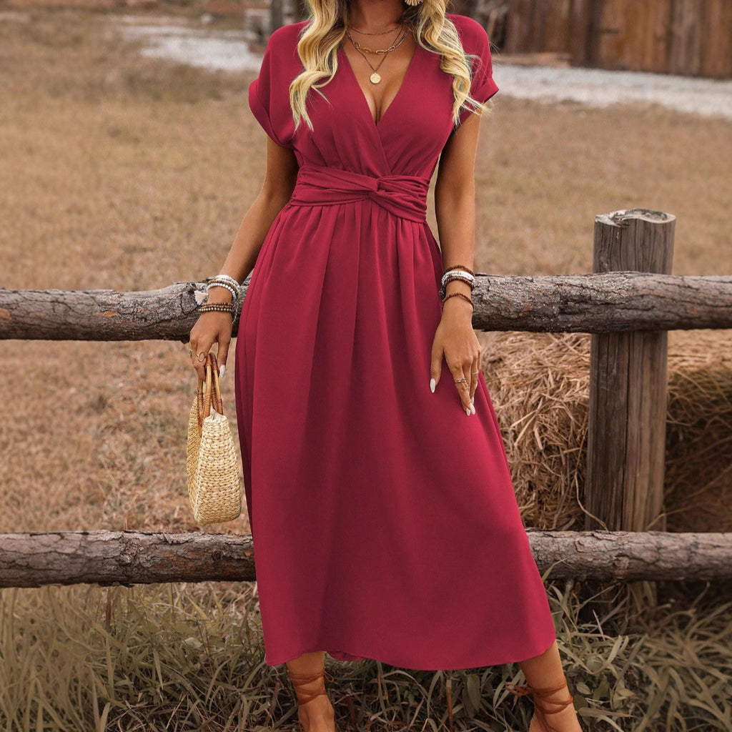 Womens V-Neck Batwing Sleeve Dress