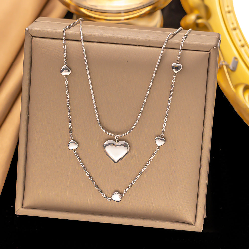Titanium Steel Heart-Shaped Necklace for Women Fashion Heart Pendant Necklace
