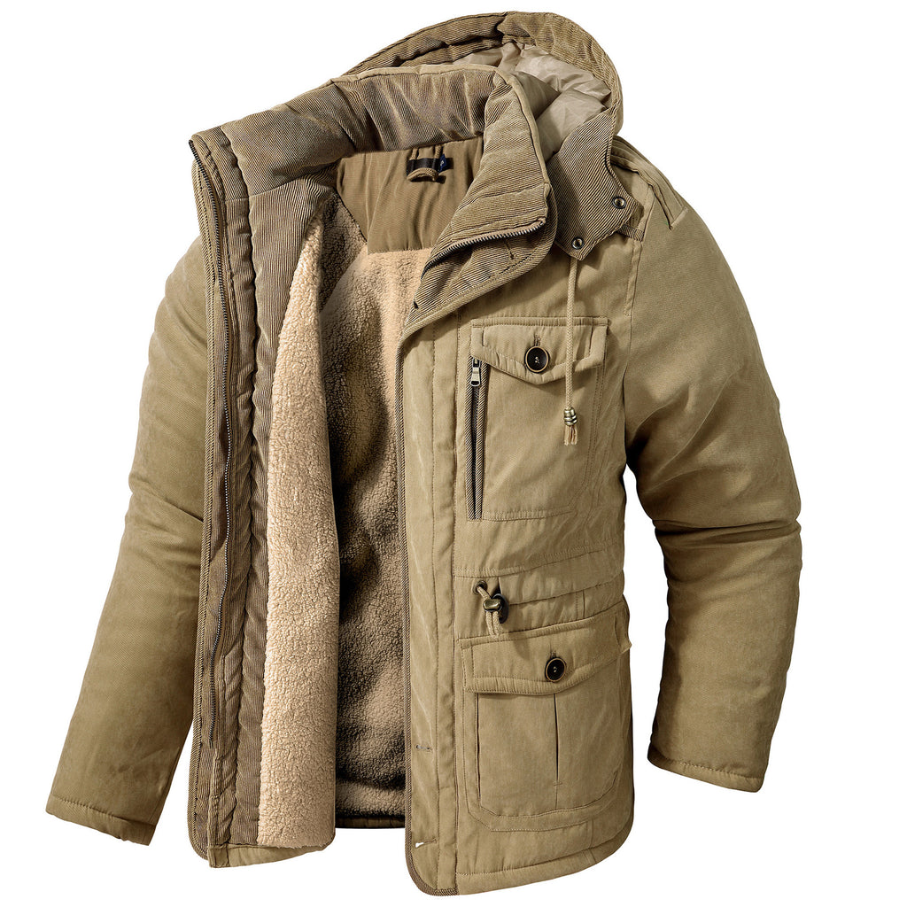 Mens Hooded Cotton Jacket with Multiple Pockets