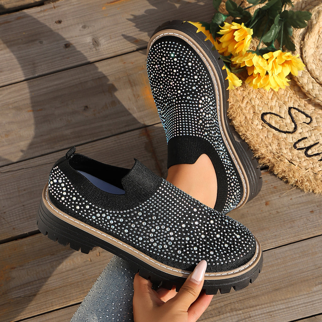 Rhinestone Platform Slip On Shoes