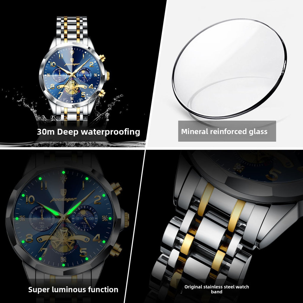 Multifunctional men's waterproof luminous chronograph business casual wristwatch