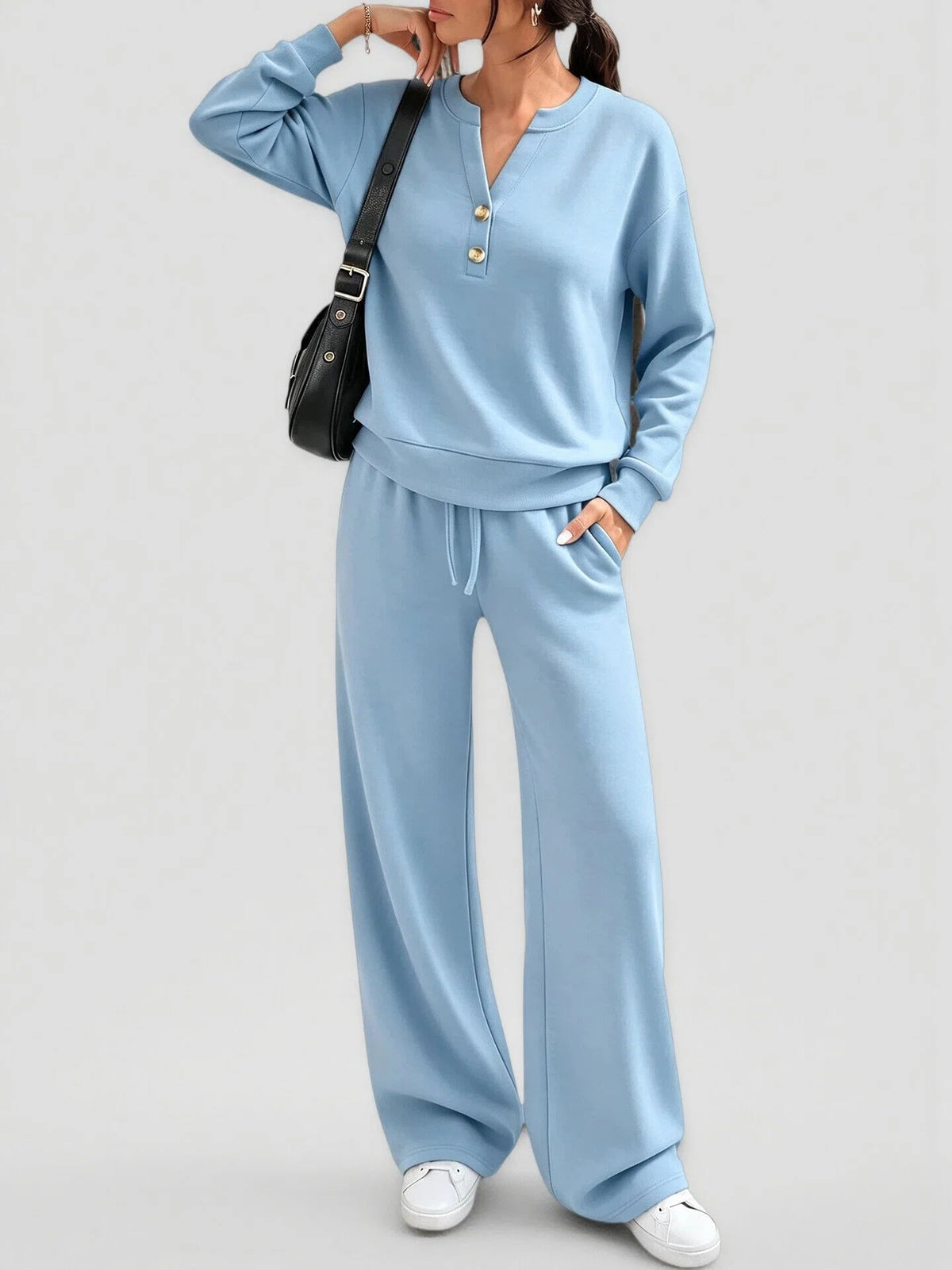 Loose-fitting long-sleeve top and wide-leg pants