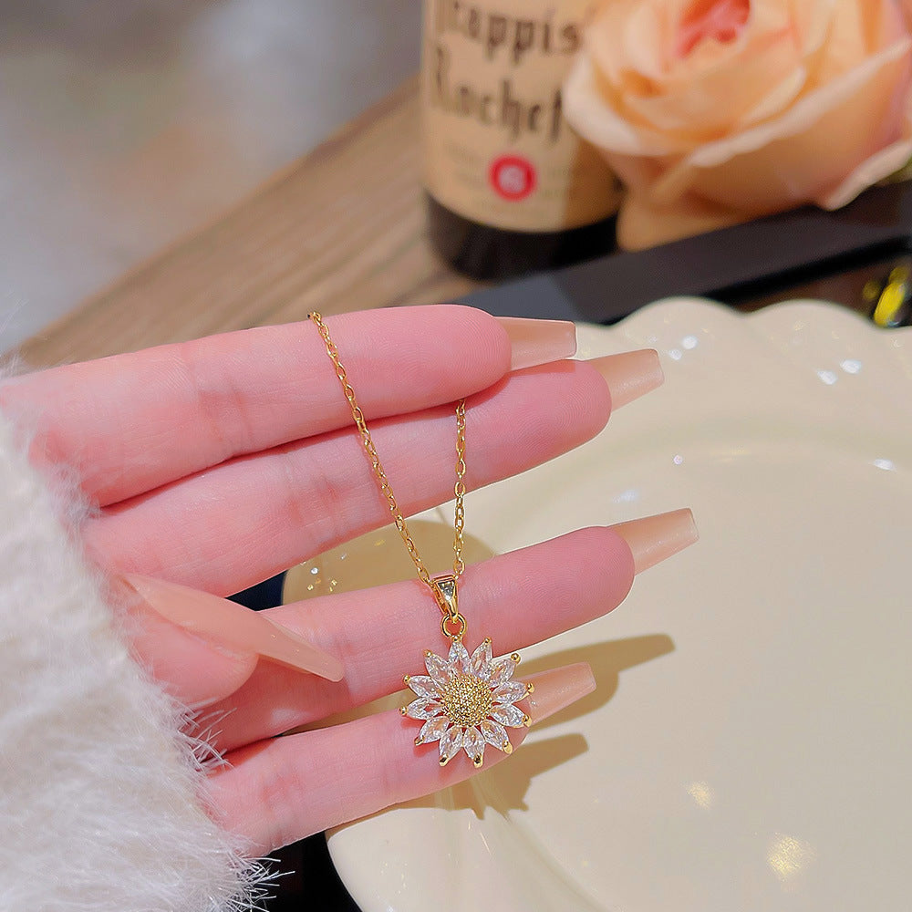Vintage Sunflower Pendant Titanium Steel Necklace for Women