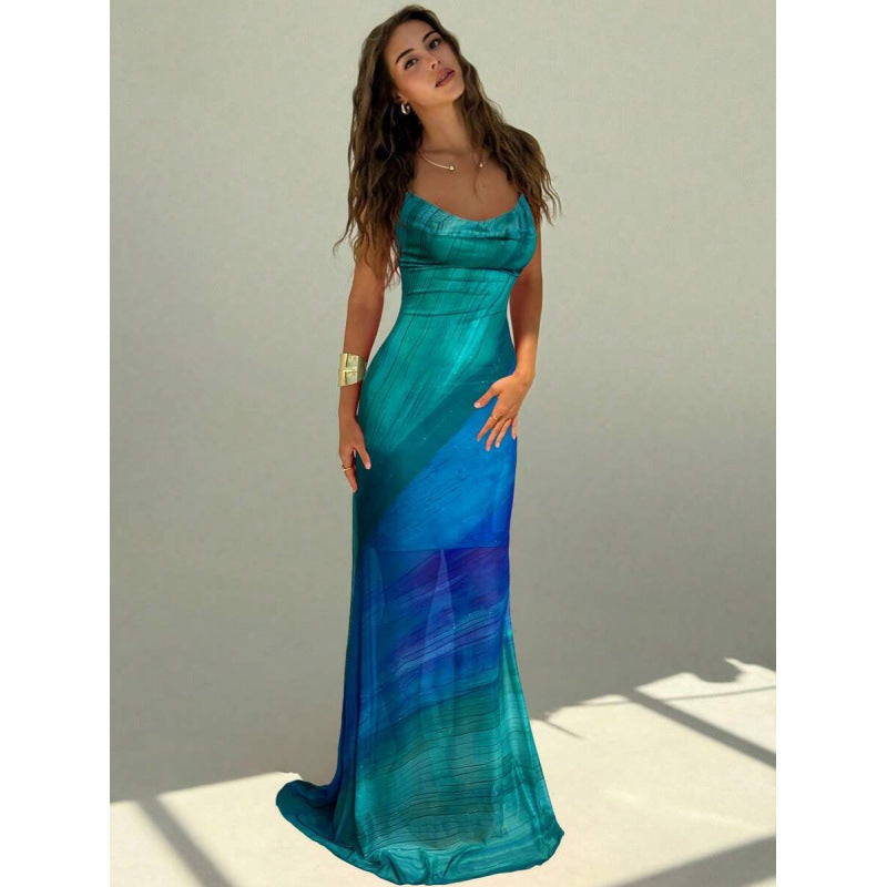 Gradient Print Backless Dress