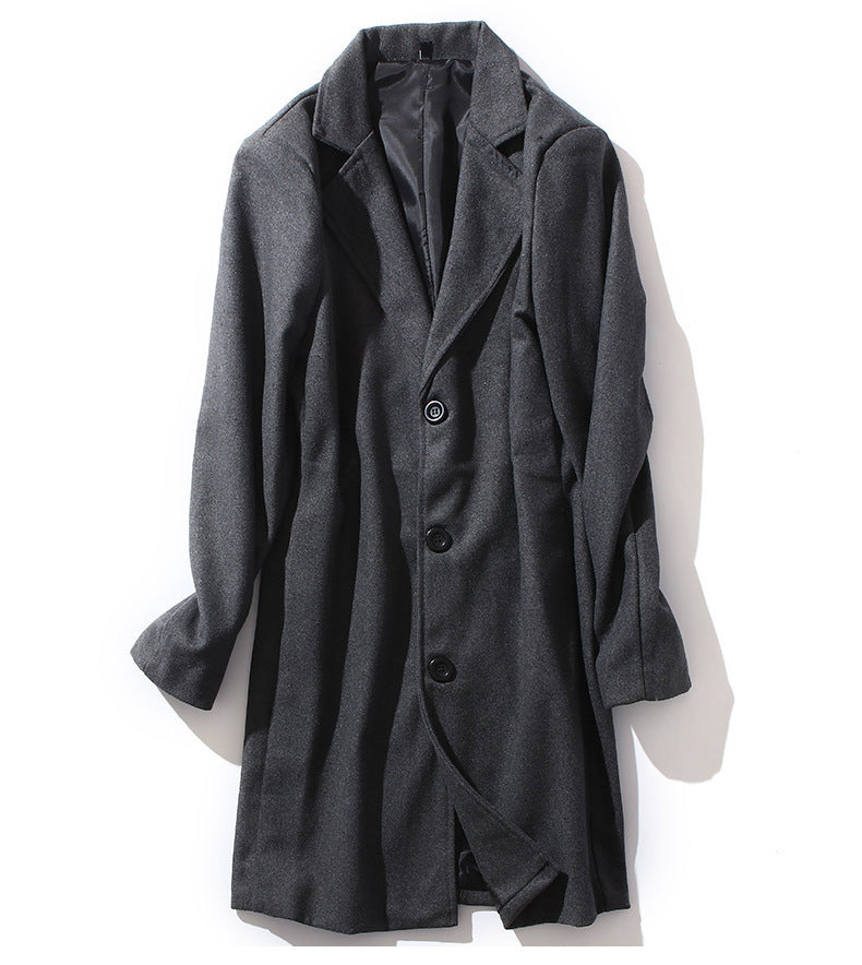 Mens British Style Mid-Length Wool Blend Coat