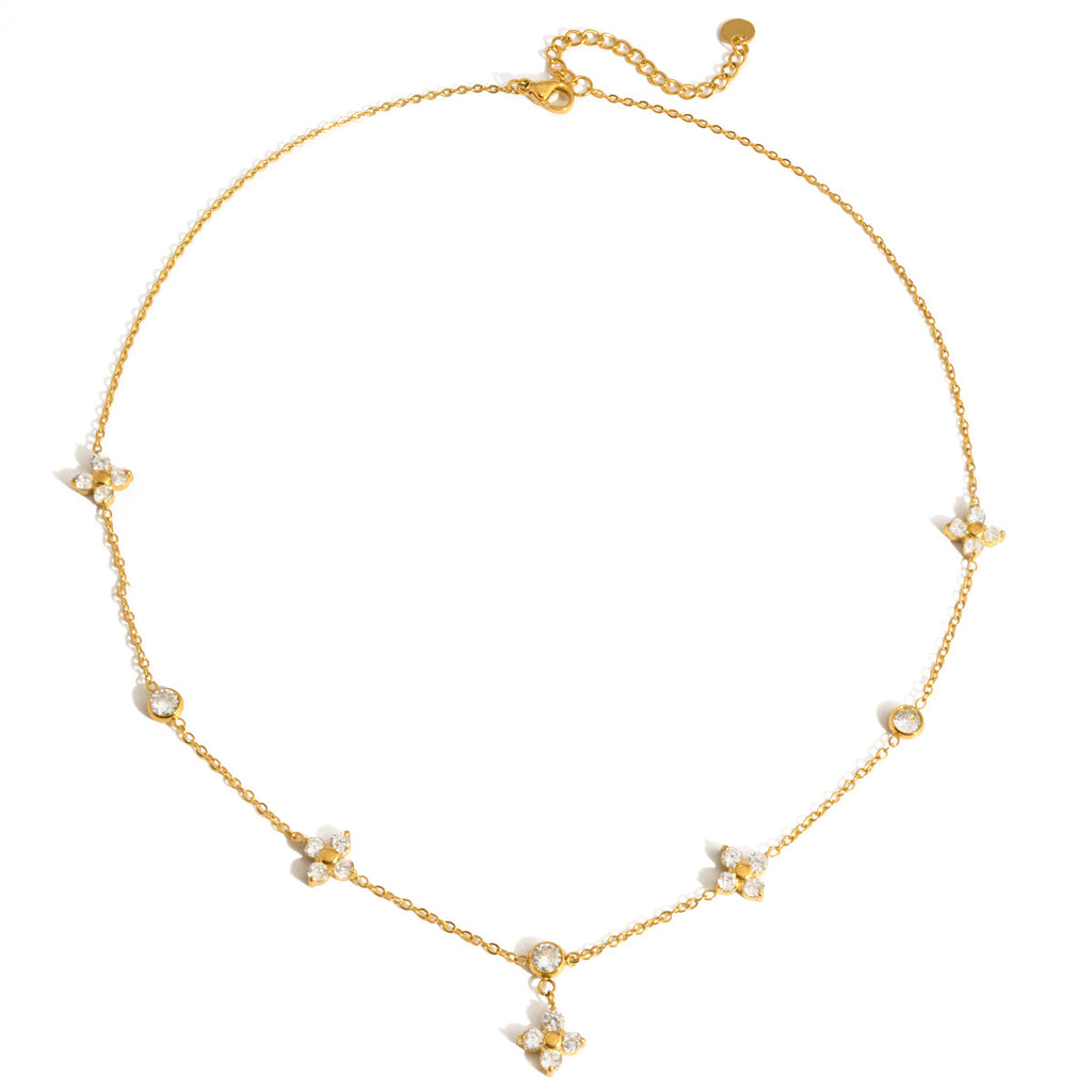 Titanium Steel Zircon Four-Leaf Clover Necklace