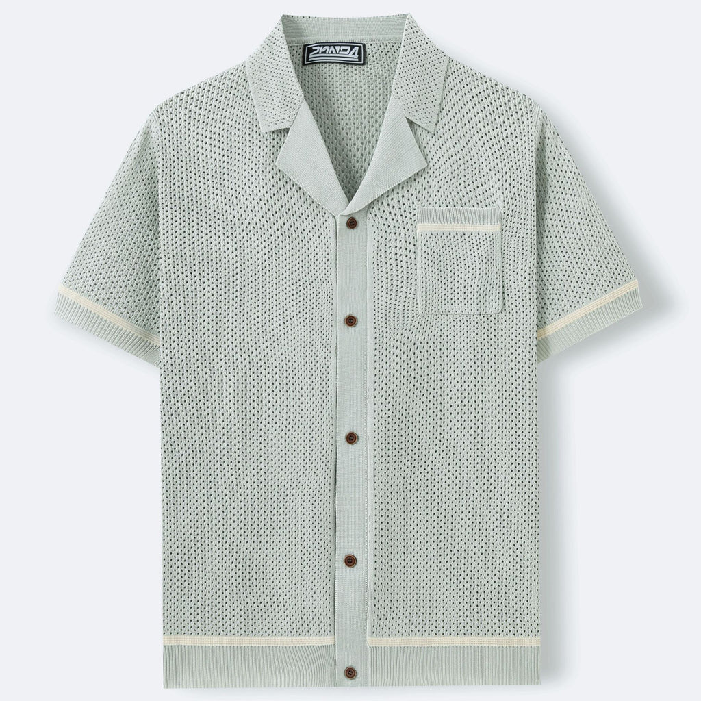 Cross-Border Men's Casual Style Cuban Collar Knitted Top Short-Sleeved Hollow Breathable Cardigan Polo Shirt Sy0103