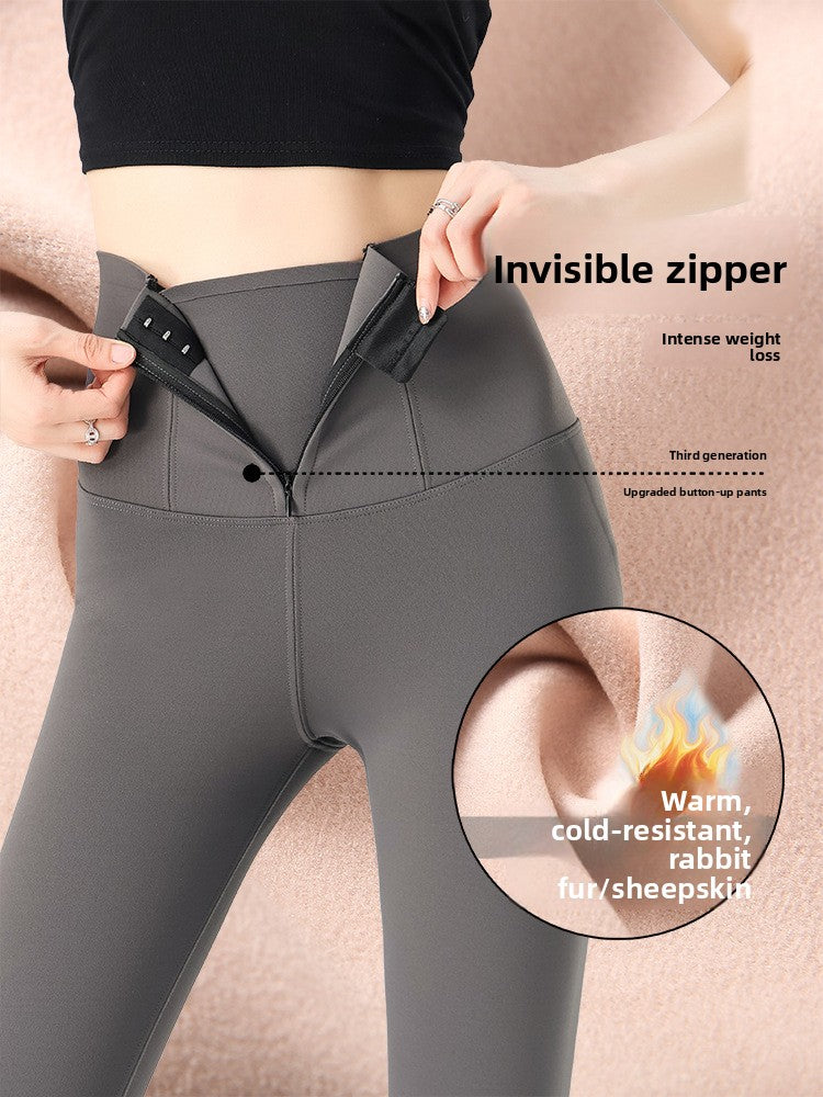 Women's high-waisted zipper cinched-in sharkskin pants