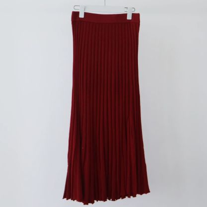 Ribbed Lined High Waist Wool Blend Skirt
