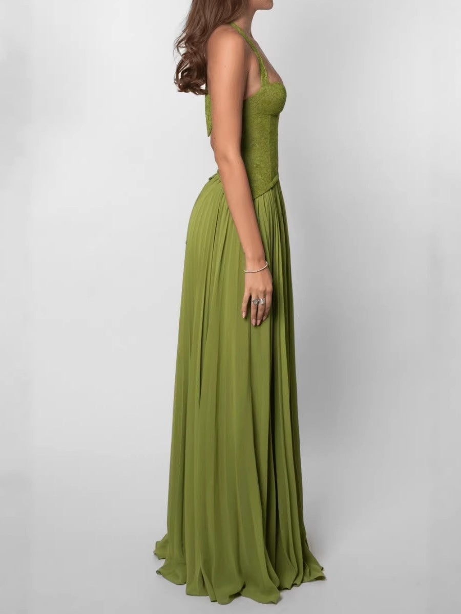 Halter Neck Pleated Backless Dress