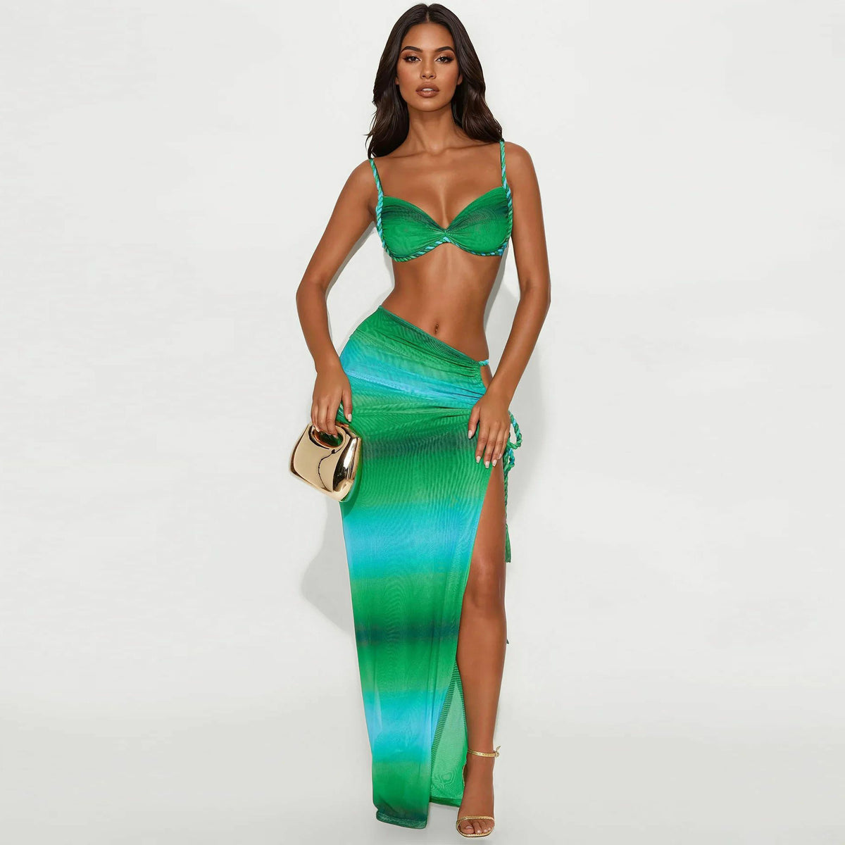 Braided Swimsuit Top and Slit Skirt