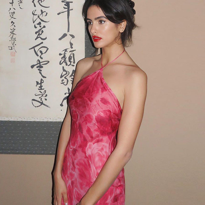 Summer Floral Halter Neck Bodycon Dress