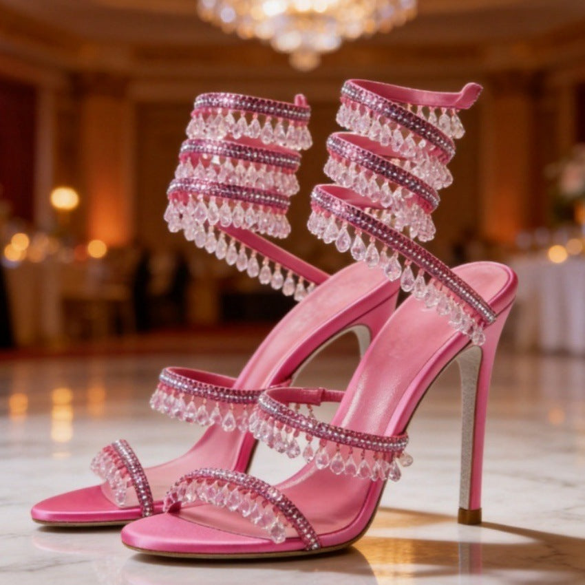 Women's glitter-studded ankle strap sandals