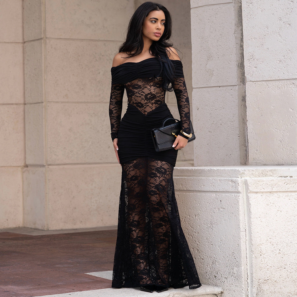 Women's One-Shoulder Lace Bodycon Dress