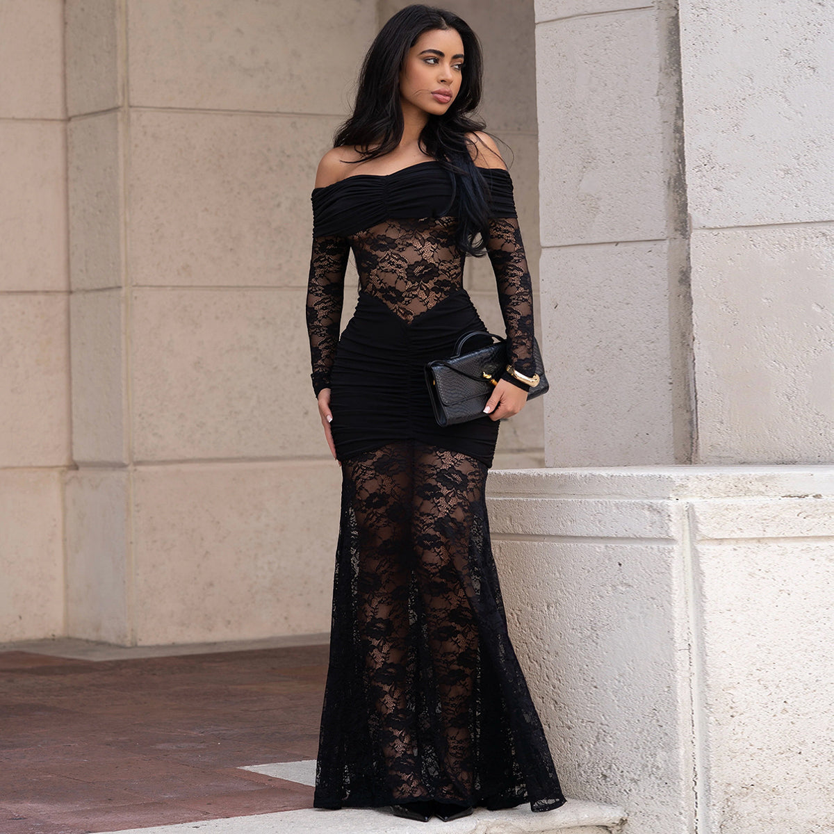 Women's One-Shoulder Lace Bodycon Dress
