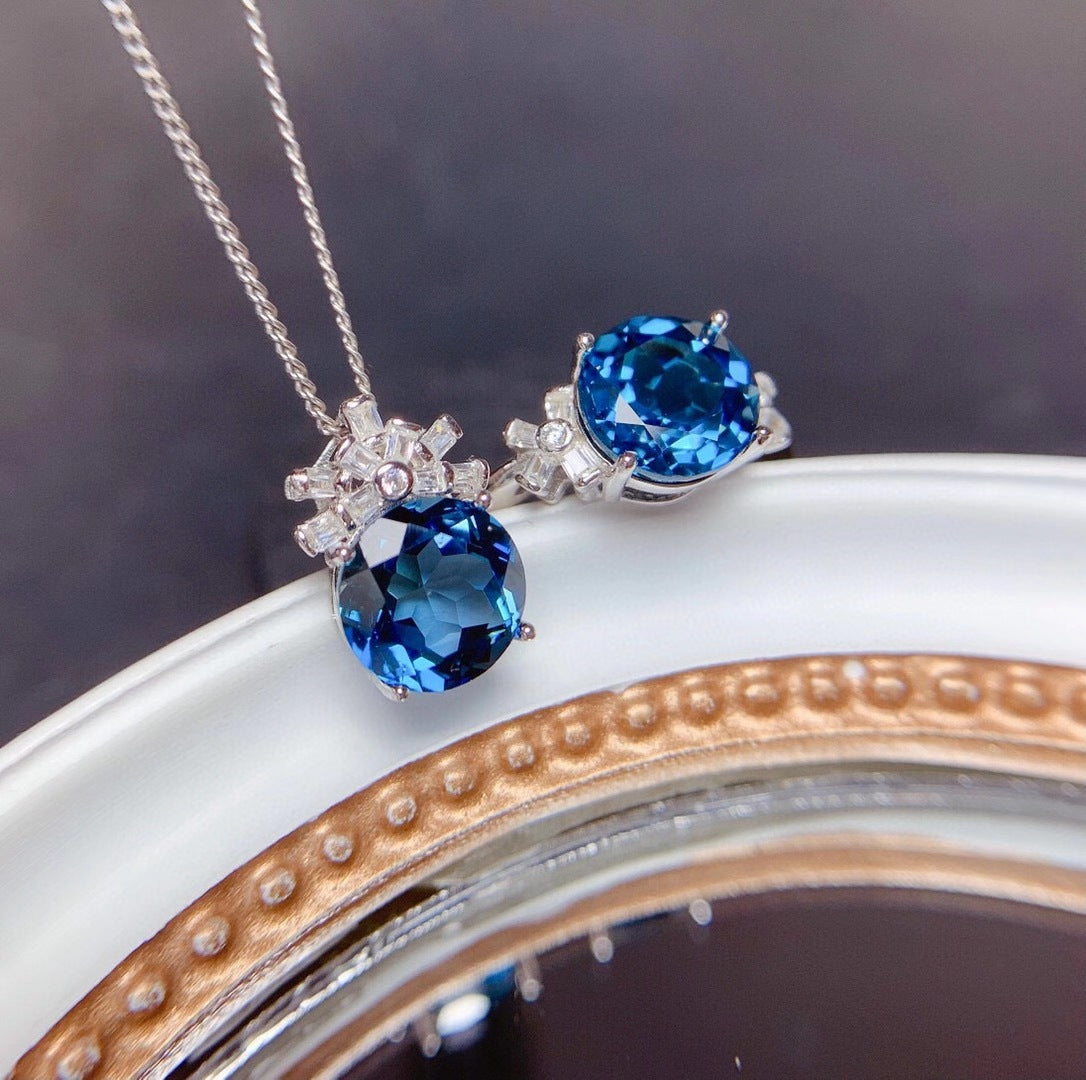 London Blue Topaz Gemstone Necklace with Adjustable Ring