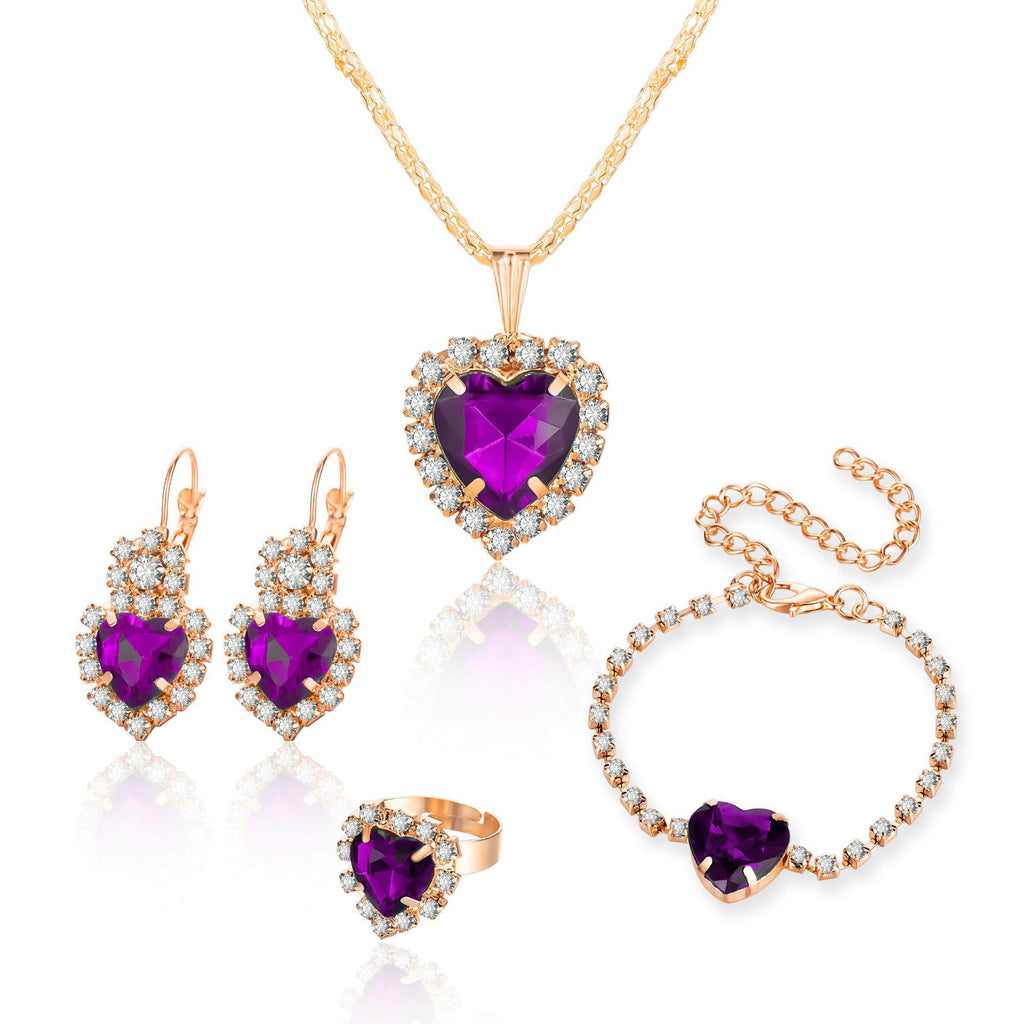 European and American Personalized Water Drop Rhinestone Necklace Earrings Ring Set