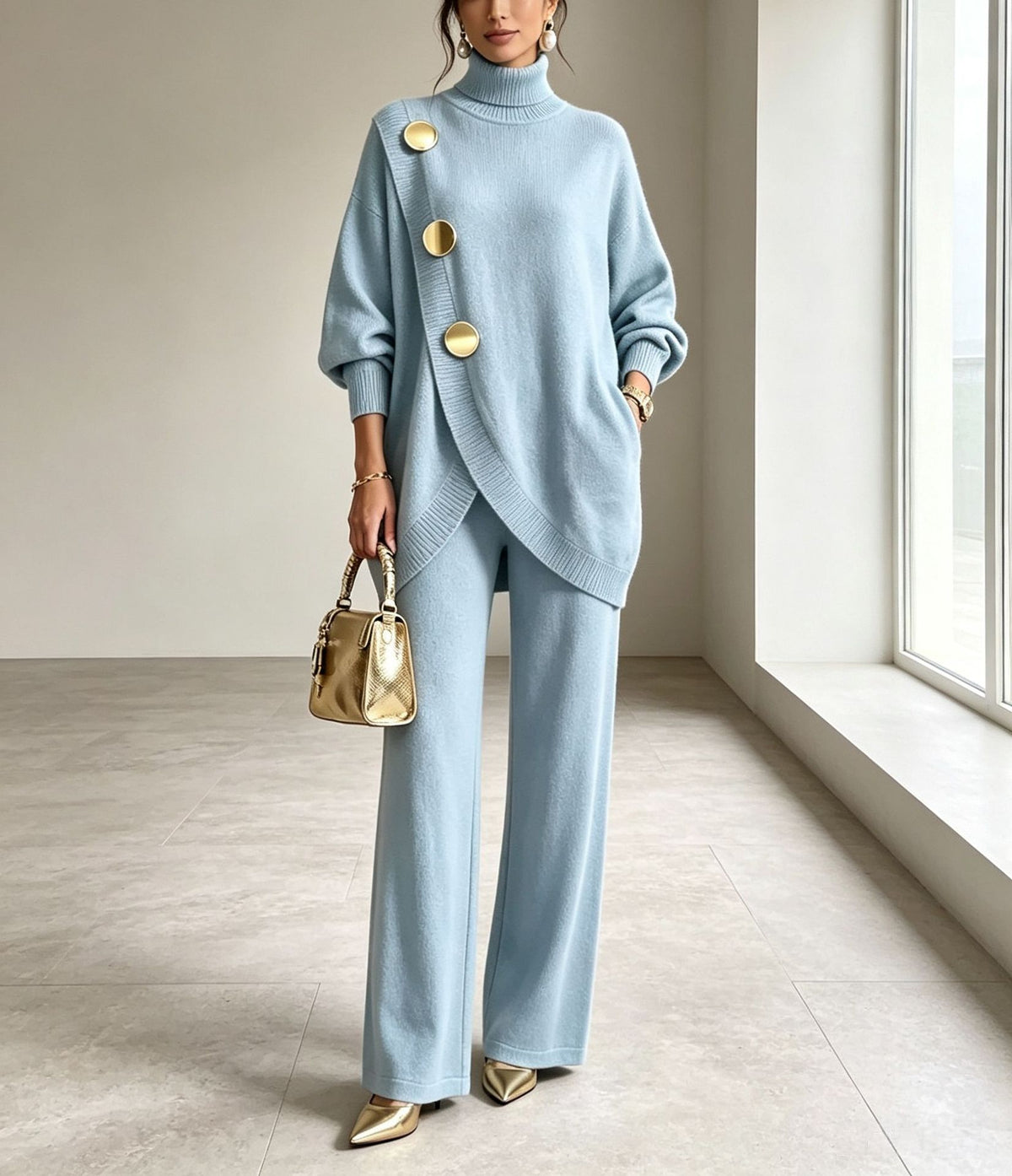 Womens High Neck Knit Two Piece Set