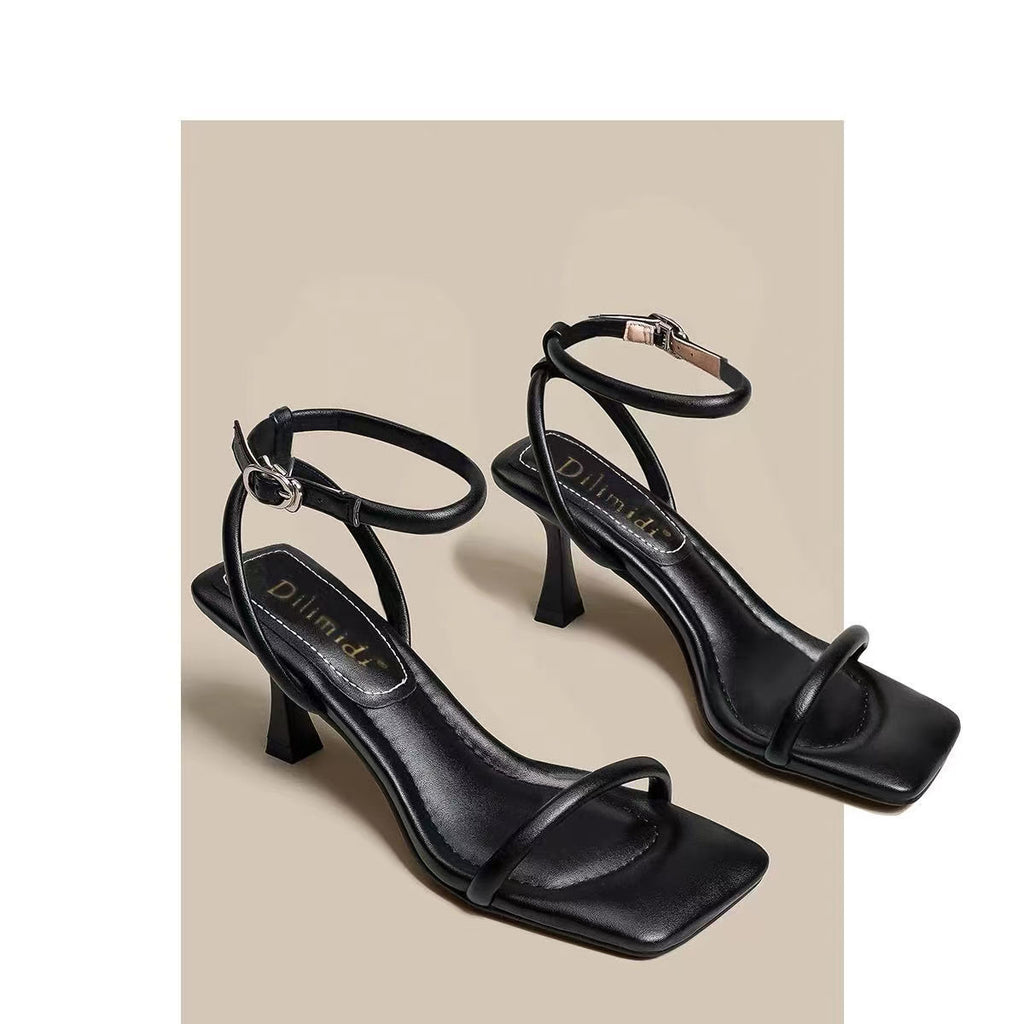 Womens Square Toe Thin Heel Sandals PU Fairy Style Sandals