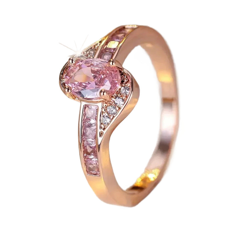 Pink Quartz Oval Diamond Ring